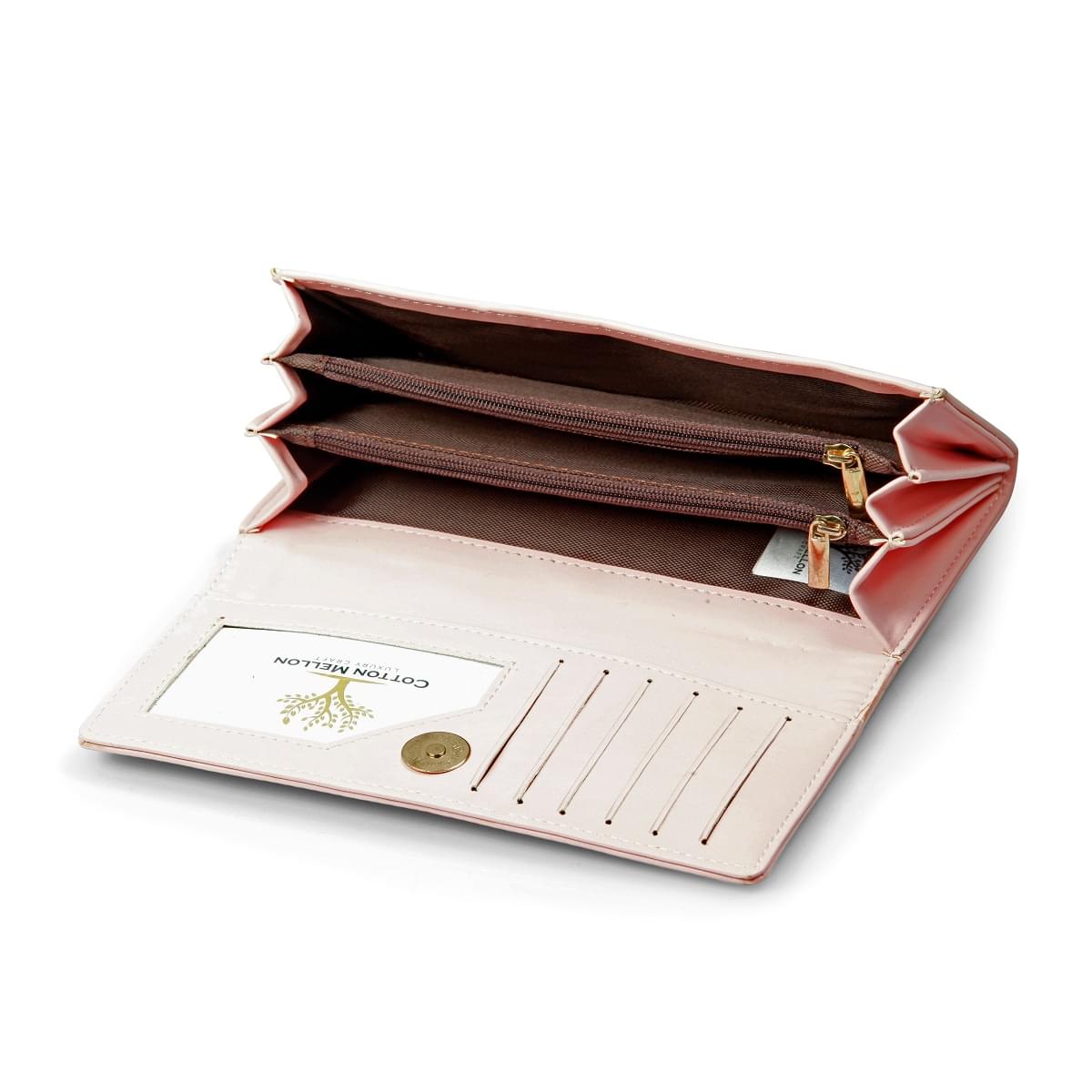 Amara -  Cotton Mellon Flap Magnet Large Wallet - Light Pink - Image 5