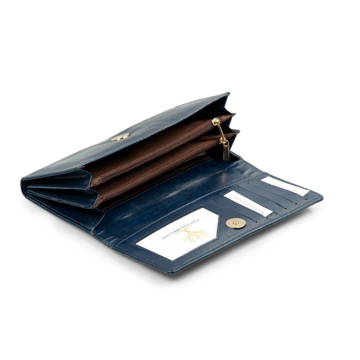 Belle - Cotton Mellon Flap Magnet Large Wallet - Navy Blue - Image 5